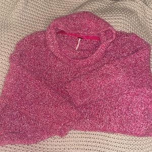 FREE PEOPLE fuzzy pink cropped turtleneck sweater M